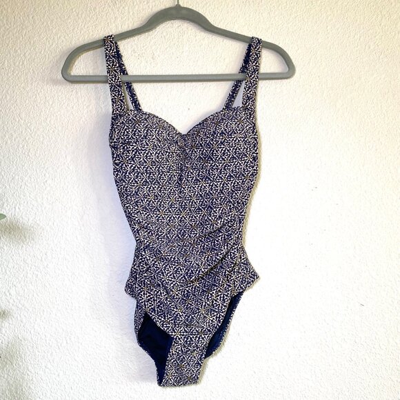 NEW Niptuck Joanne One Piece Ruched Bathing Swimsuit Navy Blue Gold 4 - Picture 4 of 7